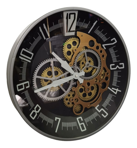 Reloj Elegante Con Engranes Color Plata Con Dorado