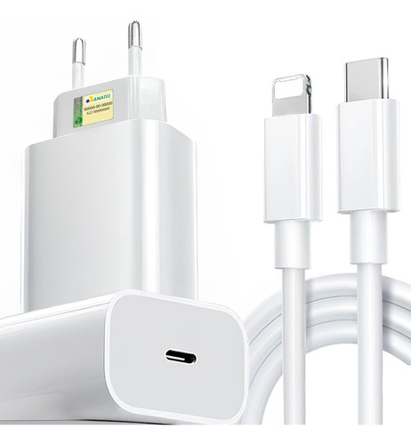 Fonte + Cabo 25w Compatível iPhone 7 8 11 12 13 14pro Usb-c