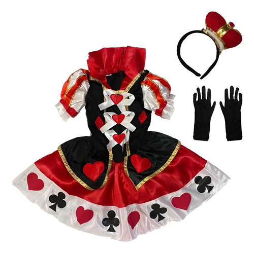 Disfraz Halloween Reina De Corazones Satín Niñas  | Envío gratis