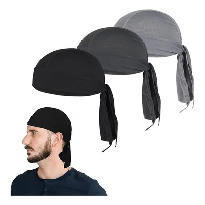 Durag De 3 Piezas Para Hombre Y Mujer Negro Liso