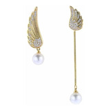 Finos Aretes Dispar Alas Swarovski Y Perla Aaa Oro 14k Lam