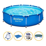 Piscina Estrutura 4678l Bomba Capa Forro Kit Limpeza Bestway