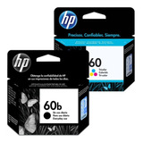 Kit Cartuchos Hp 60b Preto + Colorido Originais D110a F4480