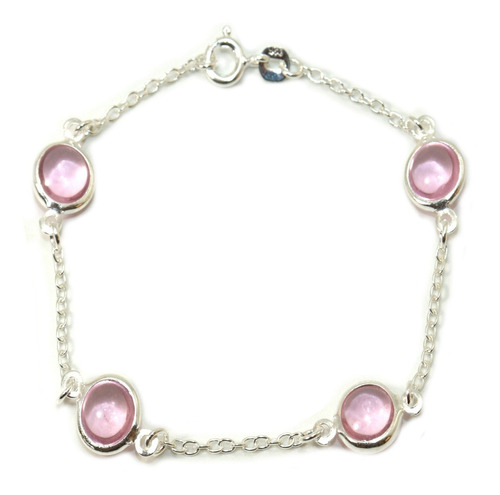 Pulseira Pedras Rosa Prata Legitima 925