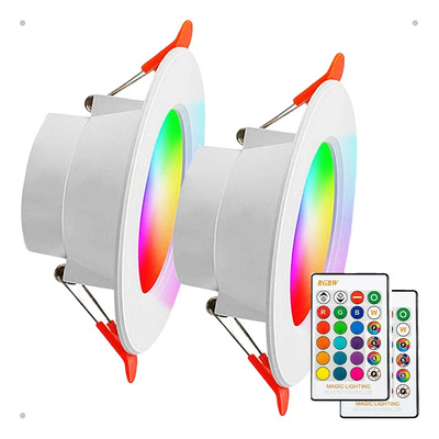 Kit 2 Spot Led Embutir Redondo 9w Led Rgbw Controle Remoto 127/220v 2 Spot Led Neo Redondo 9w Embutir Rgb Branco Controle