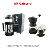 Kit Cafetero Prensa Francesa 1000ml + Molino Manual Vidrio