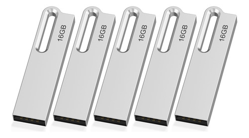 Memorias Usb 2.0 Topesel De 16 Gb, Plateado, 5 Piezas