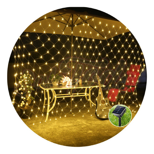 Luces Cascada Malla Led Solar 1.5mx1.5m Navidad Decoración