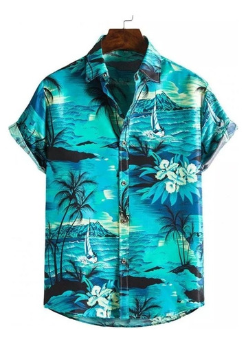 Camisa Hawaiana Ajustada Con Solapa Para Hombre