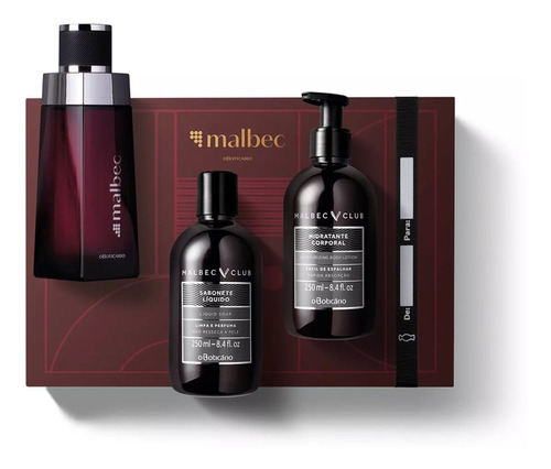 Kit Presente Malbec: Colônia + Loção Corporal + Sabonete Líq