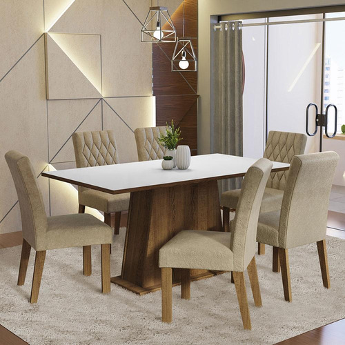 Sala Jantar Mesa Tampo Madeira 6 Cadeiras Madesa Britney Imp Cor Rustic/branco/imperial Xmmdja060137sm