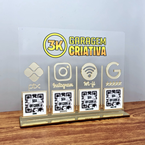 Placa 4 Qr Code Pix Acrilico Espelhado Logo Pix Insta Wifi