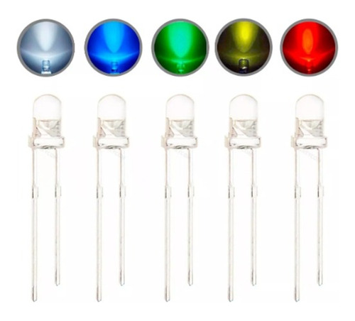 Kit 100 Led 3mm Transparente Todas Cores Com Resistor P/ 9v