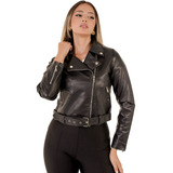 Jaqueta Feminina De Couro Forrada Inverno Moda Slim Estilosa