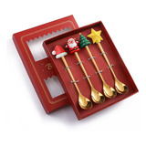 Acewen 4 Cucharas De Café De Navidad Con Caja De Regalo Roja