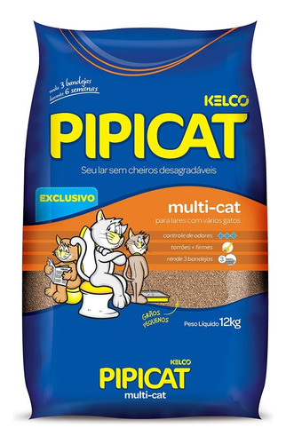 Areia Higiênica Pipicat Multi-cat 12kg