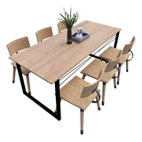 Comedor Moderno Antecomedor Mesa Gab Metal Y Madera Tapa Marrón Claro Patas Negro