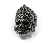 Anillo Hombre Calavera Azteca Penacho Silver Acero Inox