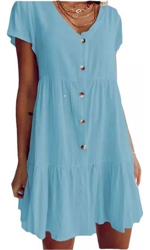 Vestido Holgado De Verano Con Cintura Corta Y Manga Corta