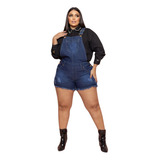 Jardineira Feminina Short Jeans Plus Size Com Lycra 36 Ao 54