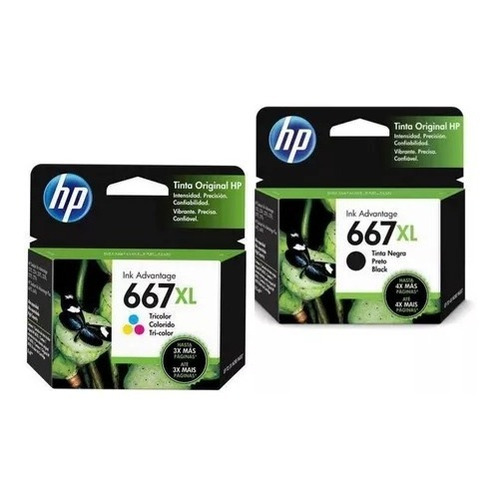 Kit Cartucho Hp 667xl Original Preto+color Para 2376, 2774