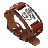 Pulsera Brazalete Cuero Dragón Vikingo Nórdico Runas Hombre