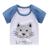 Polera Niño Niña Algodón Blanca Gato Tallas