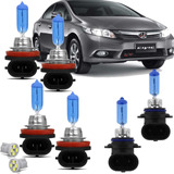 Kit Lampada Super Branca New Civic 2012 2013 2014 2015 2016 2017 2018 Farol Alto Baixo E Milha