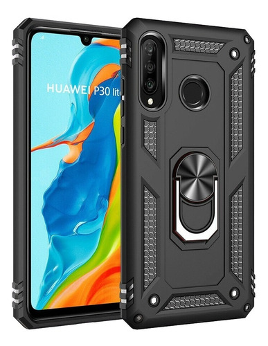 Funda Case P30 Lite Shockproof  Con Anillo Metalico+ Cristal