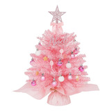 Mini Árbol De Navidad Rosa, Con Estrella Y Bolas