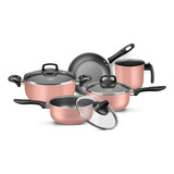 Batería Cocina Olla Cacerola Aluminio Teflón Madri 5p Mta Color Rosa