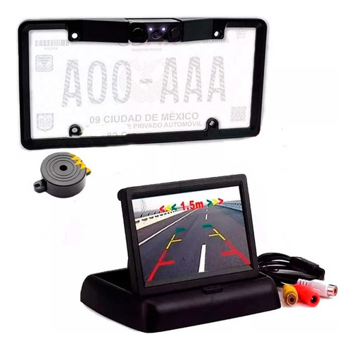 Portaplaca Doble Sensor De Reversa Y Monitor Retractil Rca