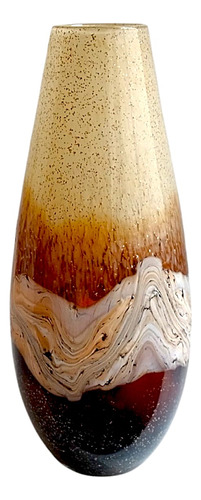 Vaso Alto De Cristal Murano Âmbar E Creme 38cm  P/ Orquídea