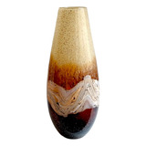 Vaso Alto De Cristal Murano Âmbar E Creme 38cm  P/ Orquídea