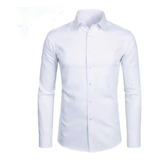 Camisa Social Slim Elastano Branca Com Algodao - Luxo
