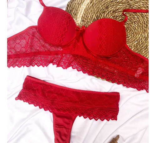 Conjunto Lingerie Plus Size Calcinha Sutiã Bojo Renda - Lia