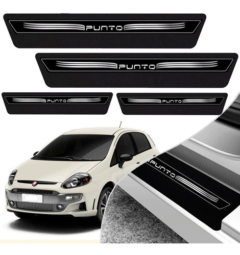 Kit 8 Peças Soleira Adesivo Porta Fiat Punto 2008 2009 2010 2011 2012 2013 2014 2015 2016 2017 - Preto