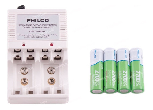 Cargador Philco Aa Aaa Batería 9v Incluye 4 Pilas Clickbox