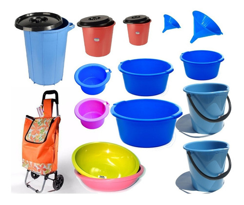 Set Limpieza 22pz Balde Fuenton Chango Tacho Basura Plastico