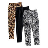 Set De 3 Leggings De Niña Negro, Animal Print, Leopardo 