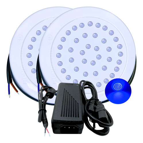 02 Luminária Piscina Led 35w Ip68 12v Mono 1/2 21mm + Fonte