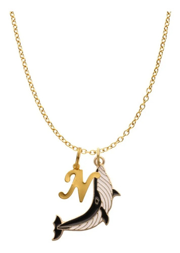 Collar Orca Océano Mar Cadena Acero Dije Inicial Letra Moda