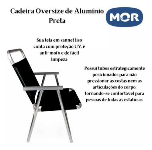 Cadeira De Praia Oversize Alumínio Preta 140kg Mor Cor Preto