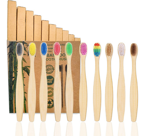 Sumshy Cepillos De Dientes De Bambu Para Ninos De 10 Colores