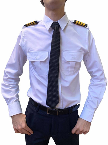 Camisa Piloto Aviador Manga Larga + Charretera Combo