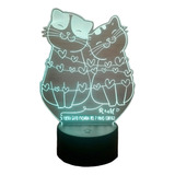 Gatos Corazón Personalizable Lampara Led 3d Amor Enamorados