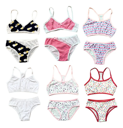 Pack 6 Pza Corpiño Y Bikini Niña Colores Algodón Comfort