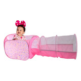 Piscina De Bolinhas Basquete Túnel 2x1 Infantil Rosa Toys