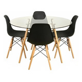 Comedor Mesa Eames Vidrio 100cm + 4 Sillas Eames Negras