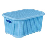 Caja Canasto Plastica Simil Rattan Apilable 12lt